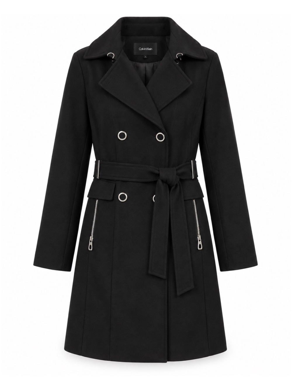 Calvin Klein Black Belted Trench Coat Womens Size S 6/8